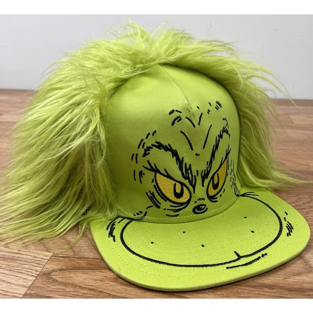 Bioworld Grinch Green Snapback Hat with Hair Official Dr. Suess Adult NEW